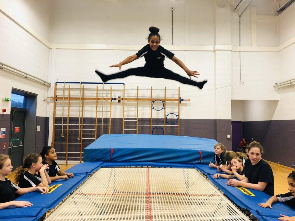 Trampoline athlete in the air